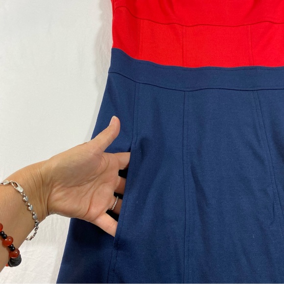Anthropology Dress Women’s Small Mini sleeveless square neck Pockets Red Blue - Picture 2 of 11